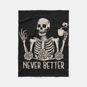 Halloween Skeleton Skull Kvinnor som dricker kaffe Fleecefilt