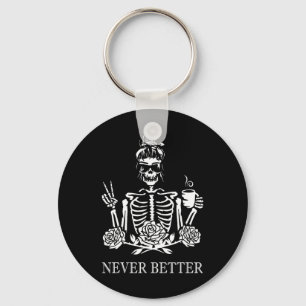 Halloween Skeleton Skull Kvinnor som dricker kaffe Nyckelring