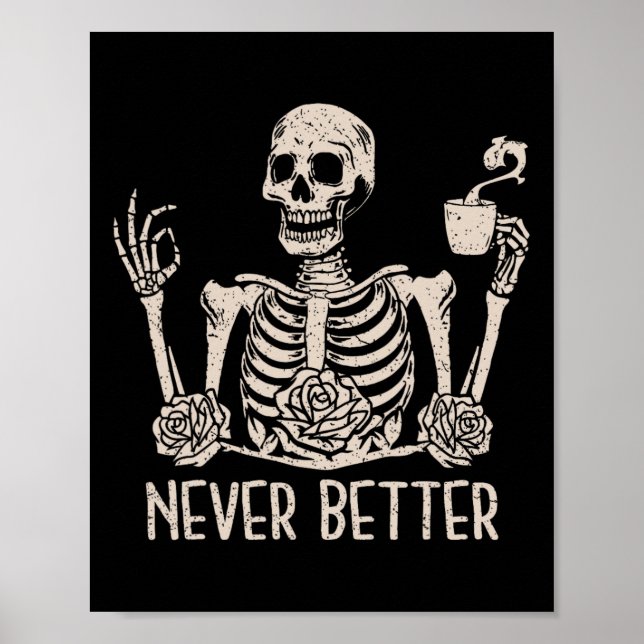 Halloween Skeleton Skull Kvinnor som dricker kaffe Poster (Framsidan)