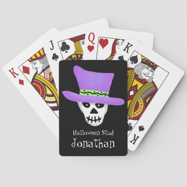 Halloween Skeleton Skull Namn Personlig Stollig Casinokort (Baksidan)