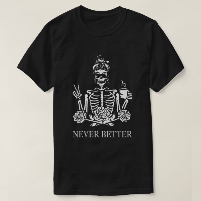 Halloween Skeleton Skull Women Drinking Coffee Nev T Shirt (Design framsida)