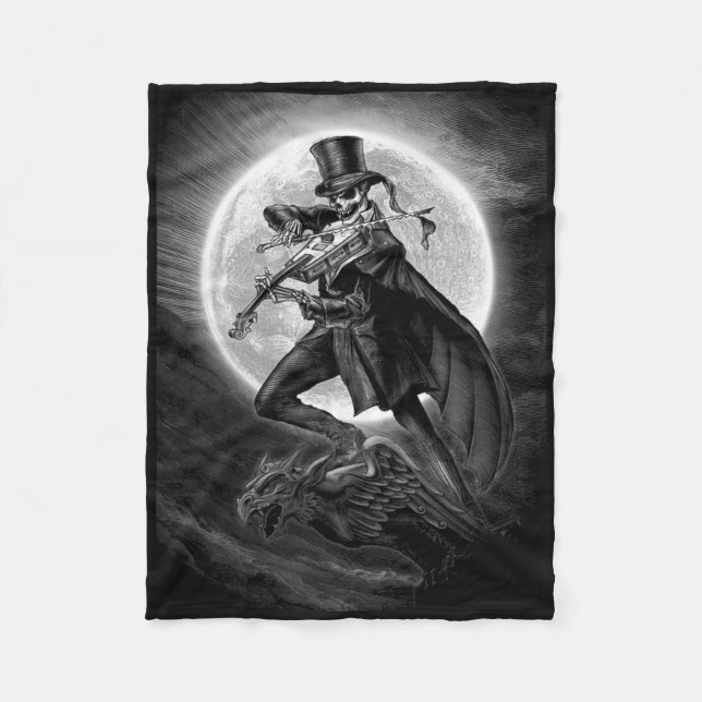 Halloween Skeleton Spela upp fiolin - Rock and rol Fleecefilt (Framsidan)