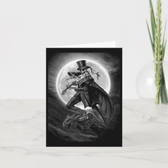 Halloween Skeleton Spela upp fiolin - Rock and rol Kort (Framsida)