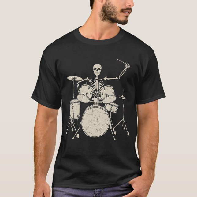 Halloween Skeleton spelar Drum Funny Drums Gift T Shirt (Framsida)