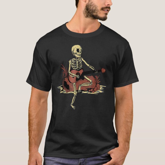 Halloween Skeleton spelar Guitar Electric Acousti T Shirt (Framsida)