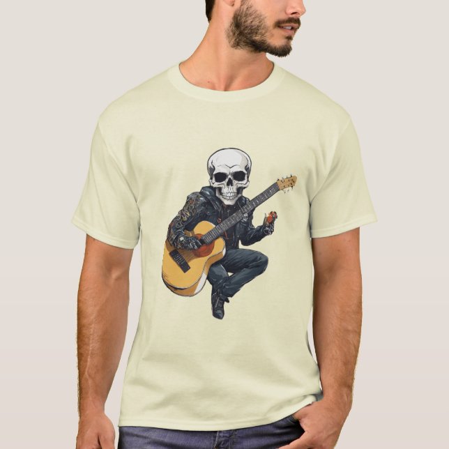 Halloween Skeleton spelar Guitar T Shirt (Framsida)