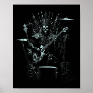 Halloween Skeleton spelar Guitar Throne Sten och Poster