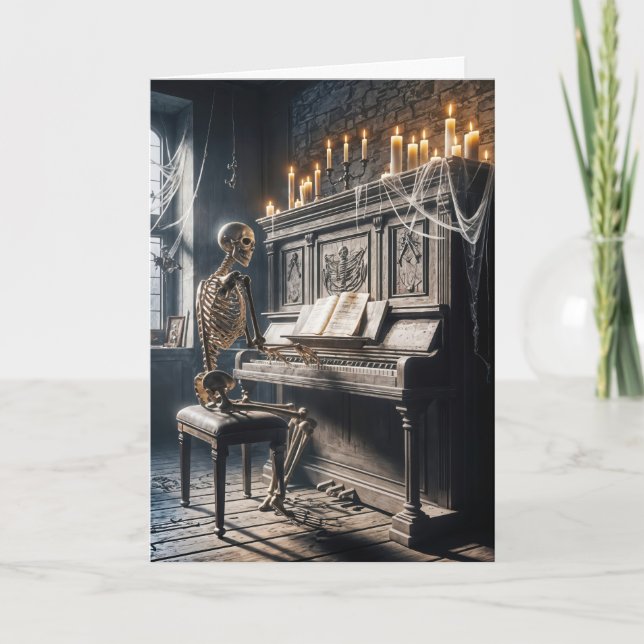 Halloween Skeleton spelar Piano Kort (Framsida)