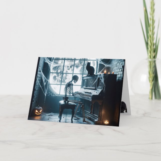 Halloween Skeleton spelar Piano Kort (Framsida)