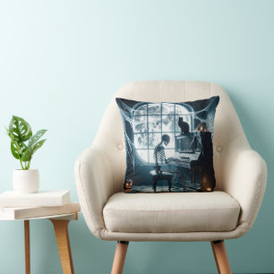 Halloween Skeleton spelar Piano Kudde