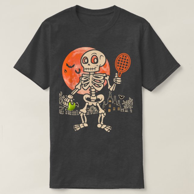 Halloween Skeleton spelar tennis Funny Player Coa T Shirt (Design framsida)