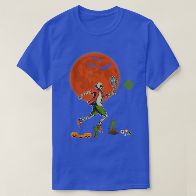 Halloween Skeleton spelar Tennis Scary Pumpkins P T Shirt (Design framsida)