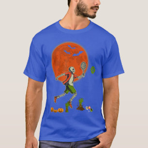 Halloween Skeleton spelar Tennis Scary Pumpkins P T Shirt