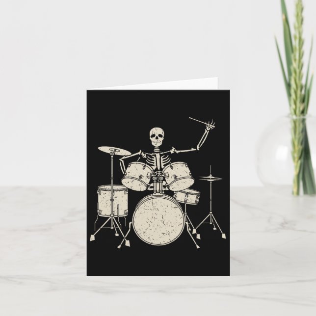 Halloween Skeleton spelar upp rom Cute Funny Drums Kort (Framsida)