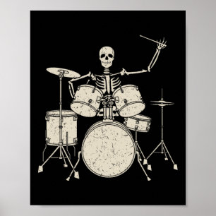 Halloween Skeleton spelar upp rom Cute Funny Drums Poster