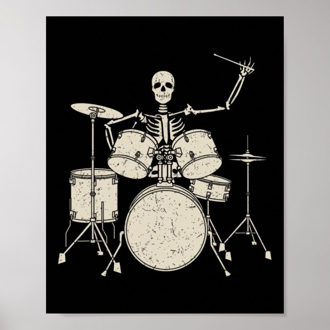 Halloween Skeleton spelar upp rom Cute Funny Drums Poster (Framsidan)