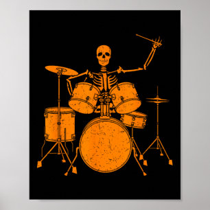 Halloween Skeleton spelar upp rom Cute Funny Drums Poster