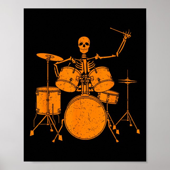 Halloween Skeleton spelar upp rom Cute Funny Drums Poster (Framsidan)