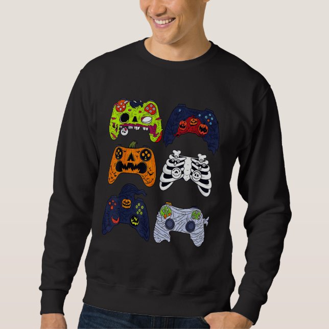 Halloween Skeleton-spelkontrollanter Zombie Mummy Lång Ärmad Tröja (Framsida)