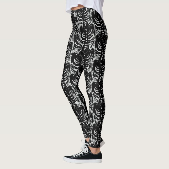 Halloween Skeleton Spooky Doodle Mönster Leggings (Vänster)