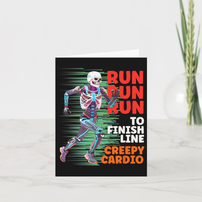 Halloween Skeleton Springer Creepy Cardio Joggare  Kort (Framsida)