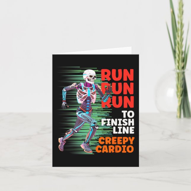 Halloween Skeleton Springer Creepy Cardio Joggare  Kort (Framsida)