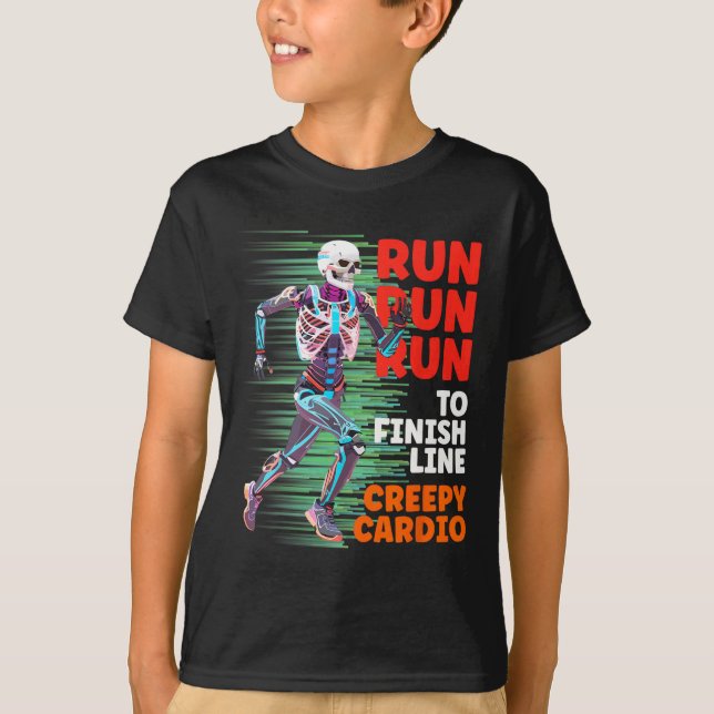 Halloween Skeleton Springer Creepy Cardio Joggare  T Shirt (Framsida)