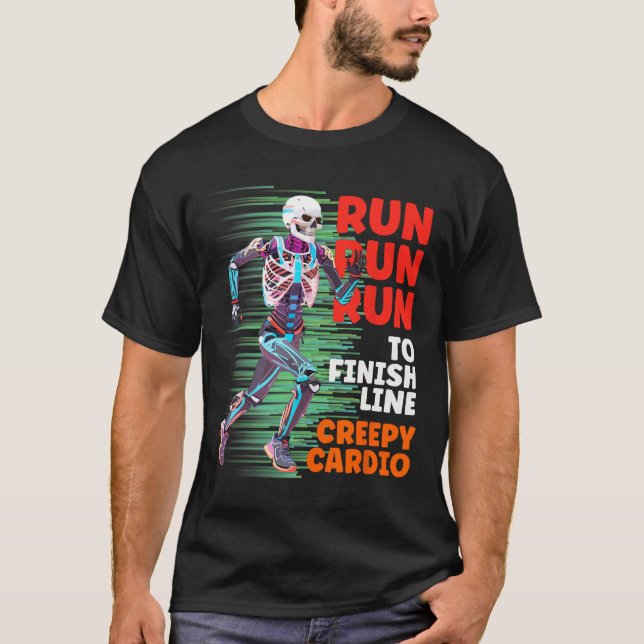 Halloween Skeleton Springer Creepy Cardio Joggare  T Shirt (Framsida)