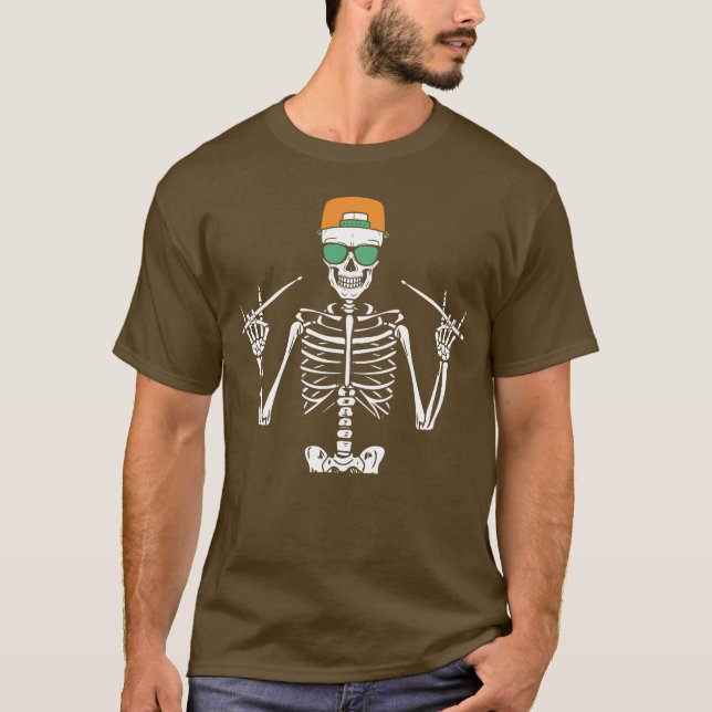 Halloween Skeleton Sten Hand som spelar Drums Mana T Shirt (Framsida)