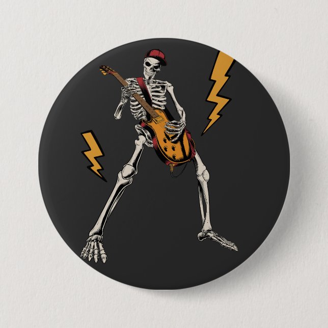 Halloween Skeleton Sten Hand spelar Guitar Round Knapp (Framsida)