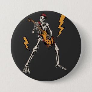 Halloween Skeleton Sten Hand spelar Guitar Round Knapp