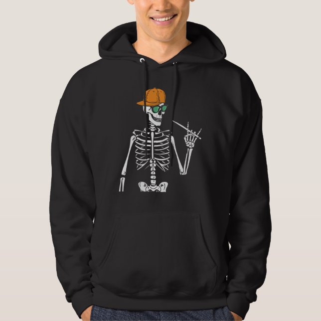 Halloween Skeleton Sten Hand spelar upp Drums Mana Hoodie (Framsida)