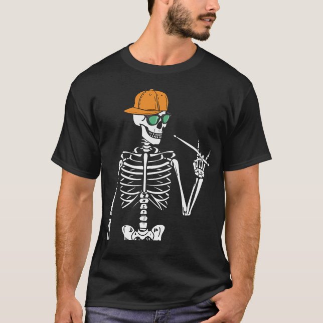 Halloween Skeleton Sten Hand spelar upp Drums Mana T Shirt (Framsida)