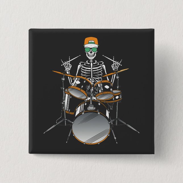 Halloween Skeleton Sten Hand spelar upp Drums Squa Knapp (Framsida)