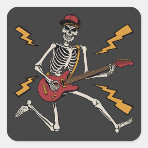Halloween Skeleton Sten Hand spelar ut Guitar Fyrkantigt Klistermärke