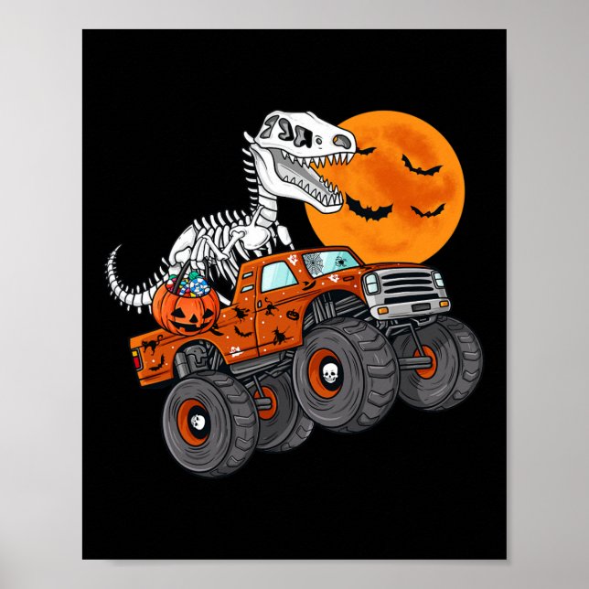Halloween Skeleton T Rex Monster Lastbil Boys Kids Poster (Framsidan)