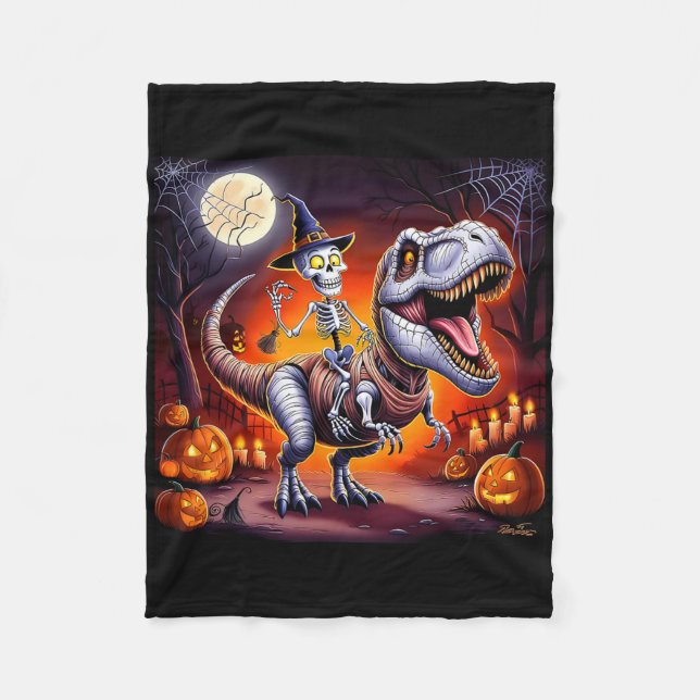 Halloween Skeleton T-rex Ride Fleecefilt (Framsidan)