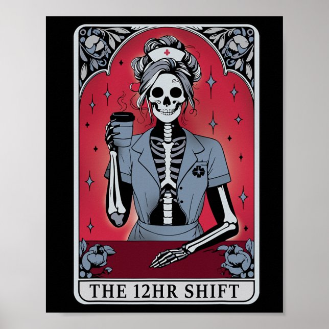 Halloween Skeleton Tarot Card 12-timmarsskift N Poster (Framsidan)