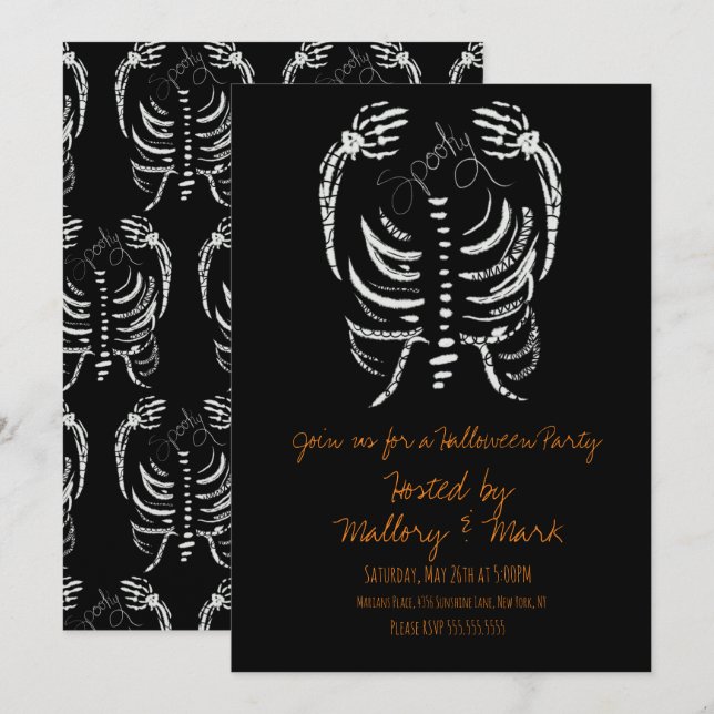 Halloween Skeleton Teckning Costume Party Inbjudningar (Fram/baksida)