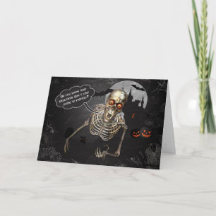 Halloween Skeleton Tells a Funny Joke Kort