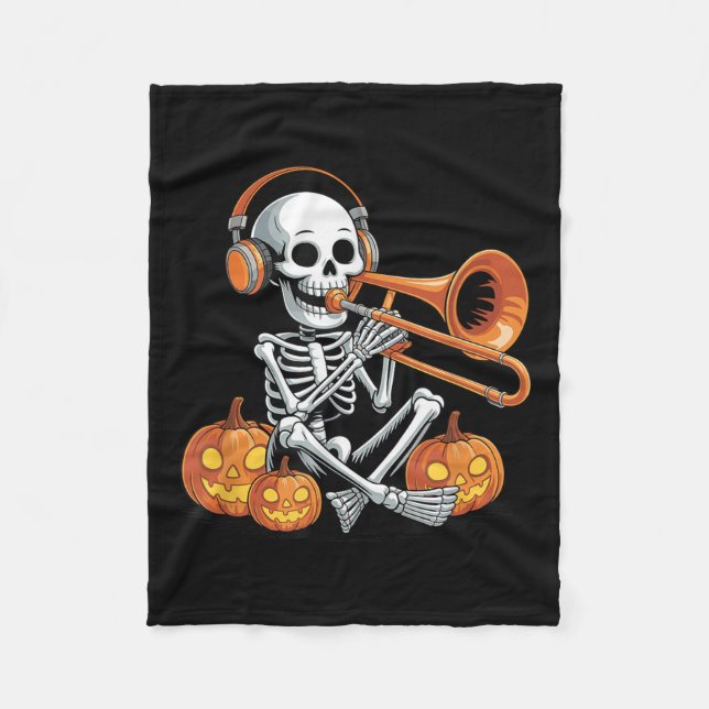 Halloween Skeleton Trombone Trombonist  Fleecefilt (Framsidan)