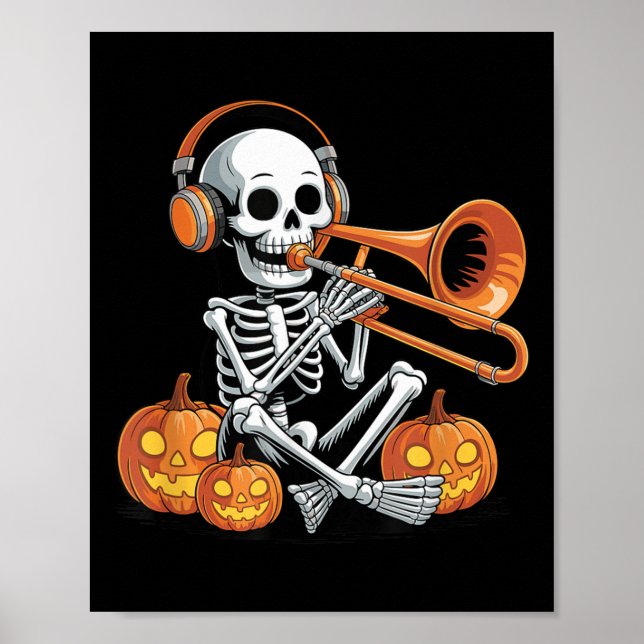 Halloween Skeleton Trombone Trombonist  Poster (Framsidan)