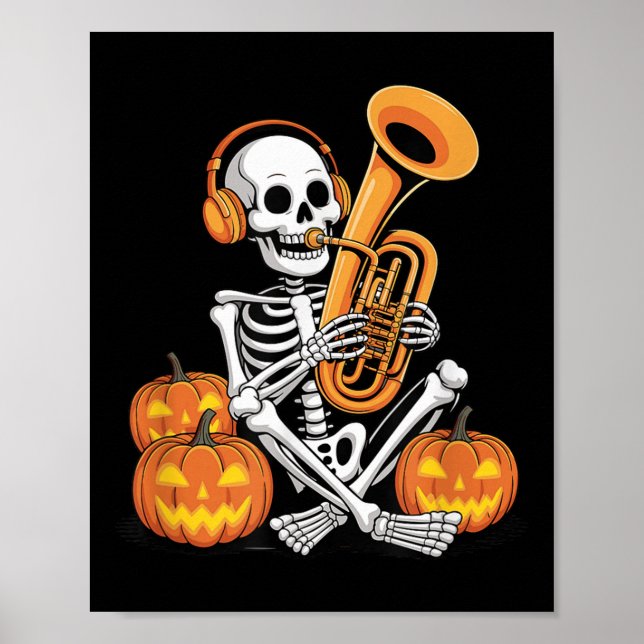Halloween Skeleton Tuba Tubist  Poster (Framsidan)