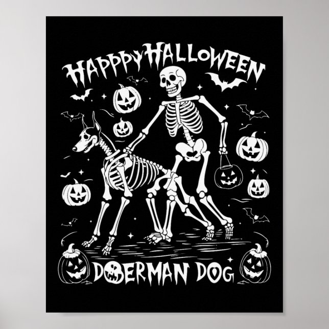 Halloween Skeleton Walking Doberman Hund Poster (Framsidan)