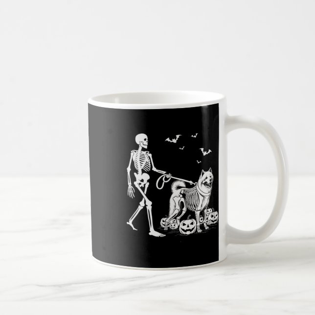 Halloween Skeleton Walking Samoyed Hund Kaffemugg (Höger)