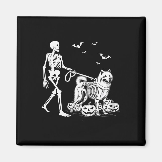 Halloween Skeleton Walking Samoyed Hund Magnet (Framsidan)