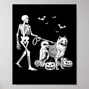 Halloween Skeleton Walking Samoyed Hund Poster