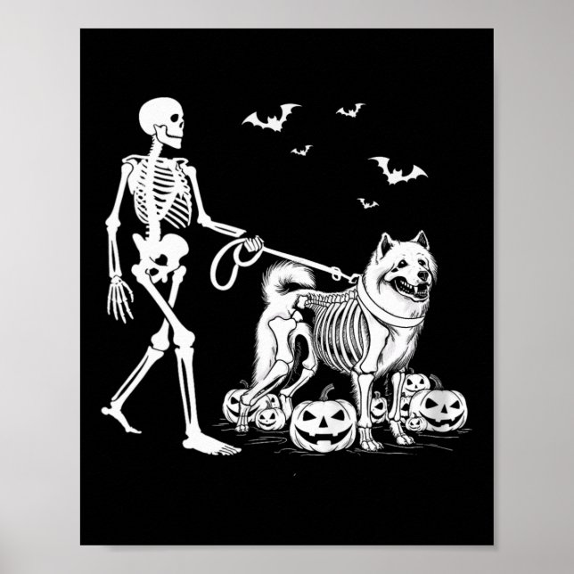 Halloween Skeleton Walking Samoyed Hund Poster (Framsidan)