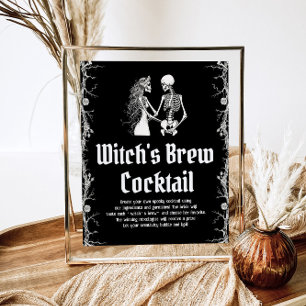 Halloween Skeleton Witch Brew Cocktail-skylt Poster