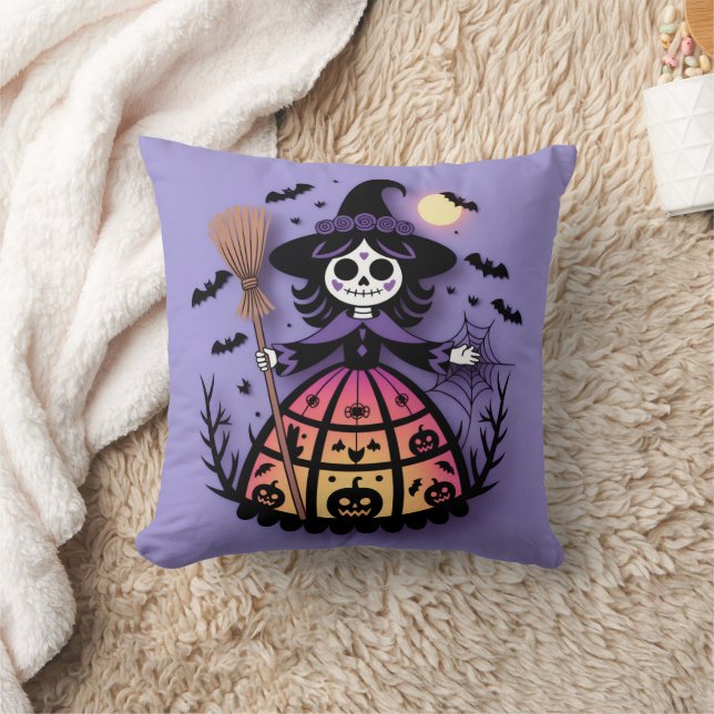 Halloween Skeleton Witch Kudde (Filt)